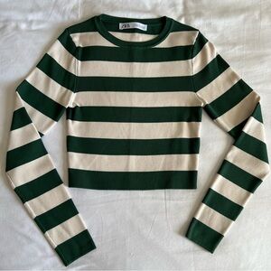 Zara Green and Cream Striped top